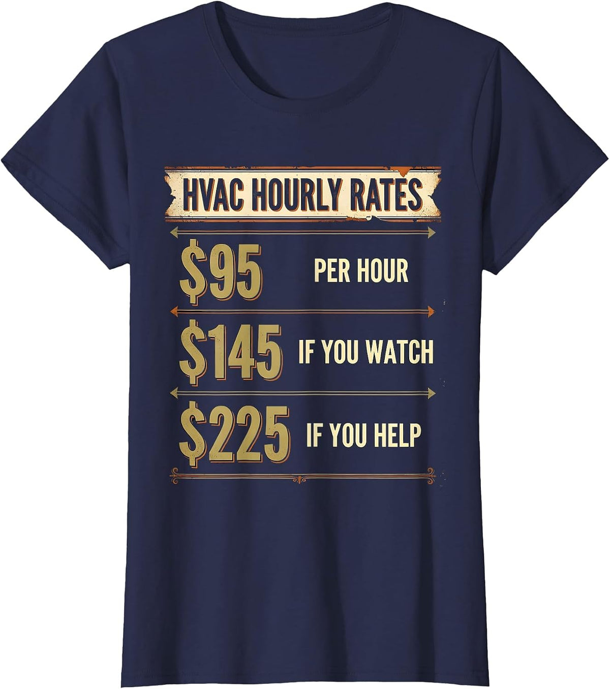 Women's HVAC Hourly Rates Funny Technician Trade Humor T-Shirt - Navy Blue