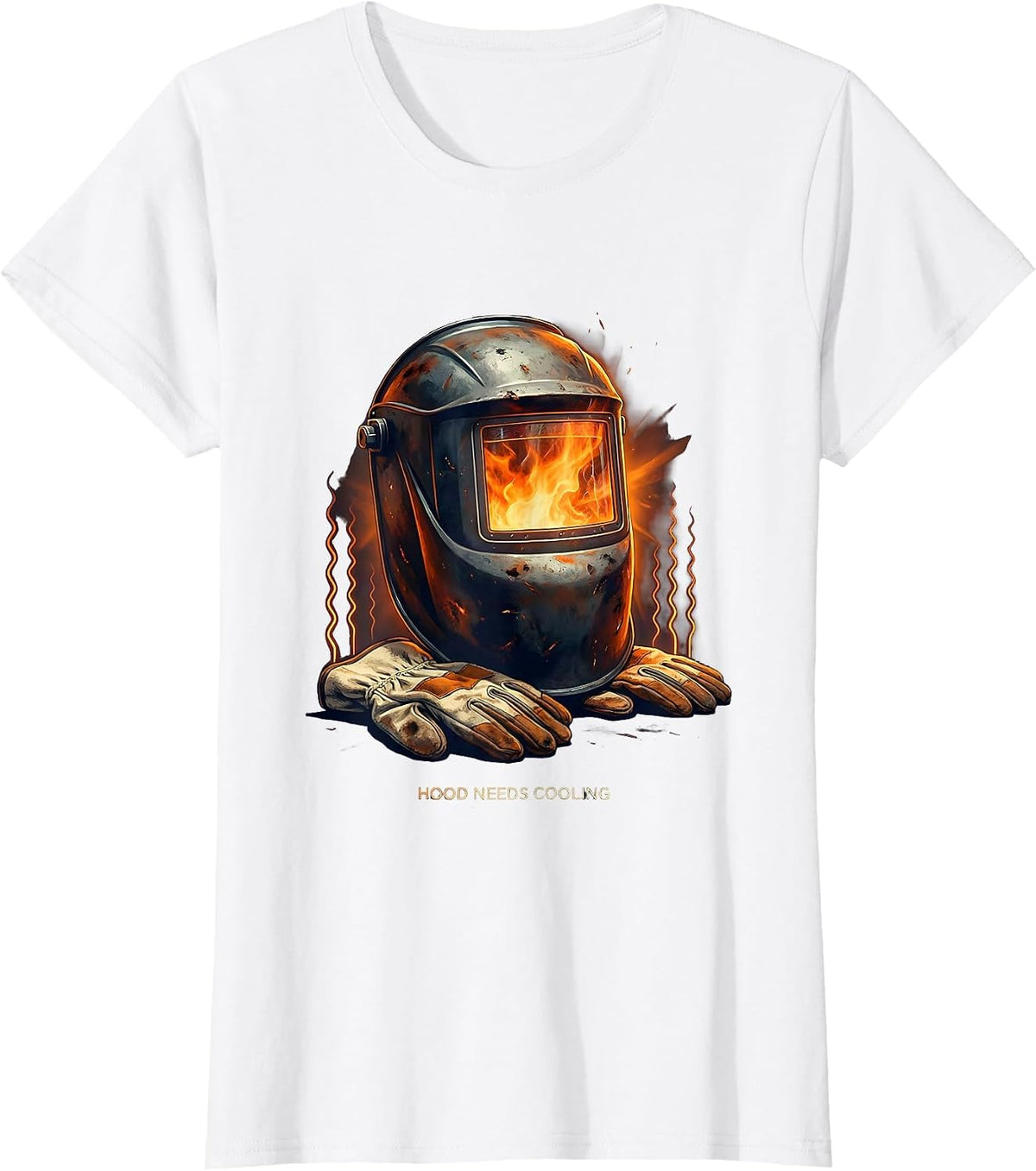 Women's Hood Needs Cooling Funny Welder Skeleton Humor T-Shirt - White