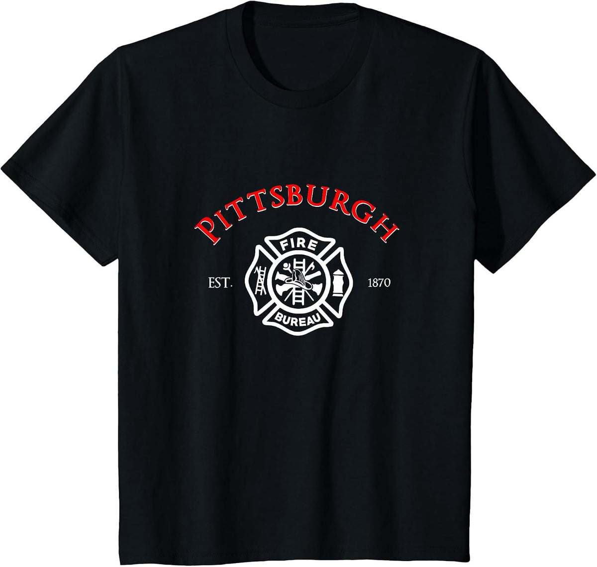 Pittsburgh Fire Bureau Pennsylvania Fireman Rescue Red Line T-Shirt - Black