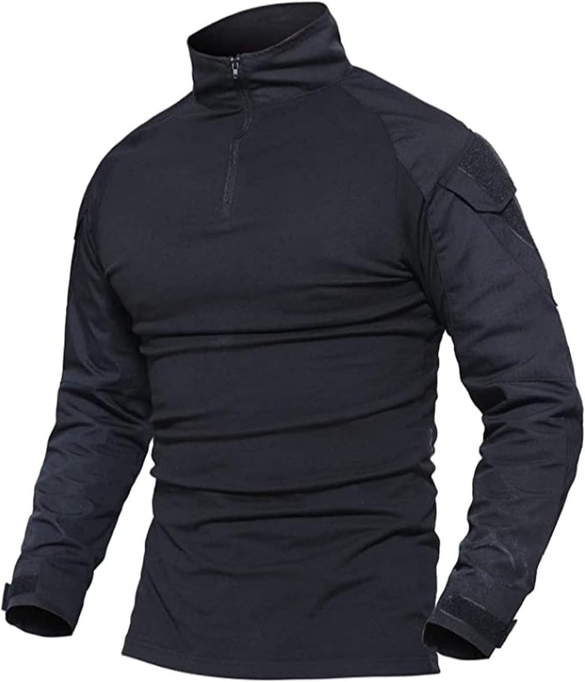 Men's Tactical Shirt Quarter Zip Long Sleeve with Arm Pocket for Airsoft - Black
