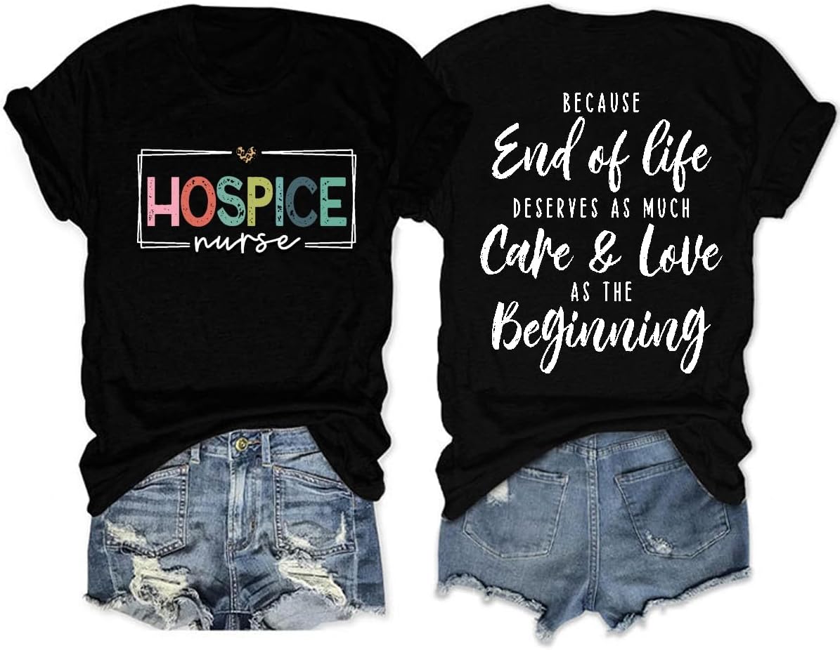 Hospice Nurse Shirt Vintage Graphic Tee for Women Hospice Nurse Gift T Shirt Short Sleeve Casual Novelty Tops - Black
