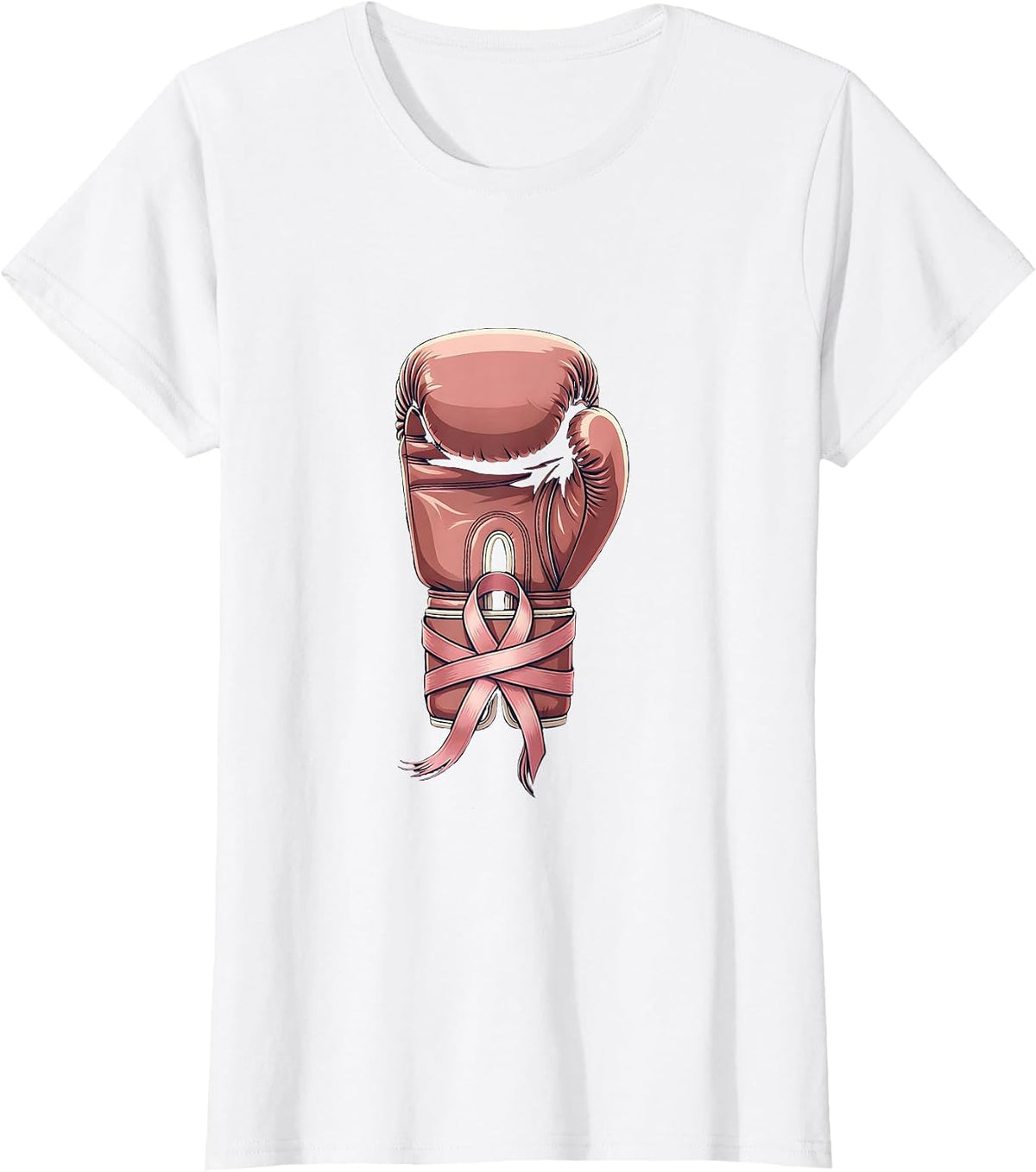 Pink Ribbon Boxing Glove Breast Cancer Awareness T-Shirt - White