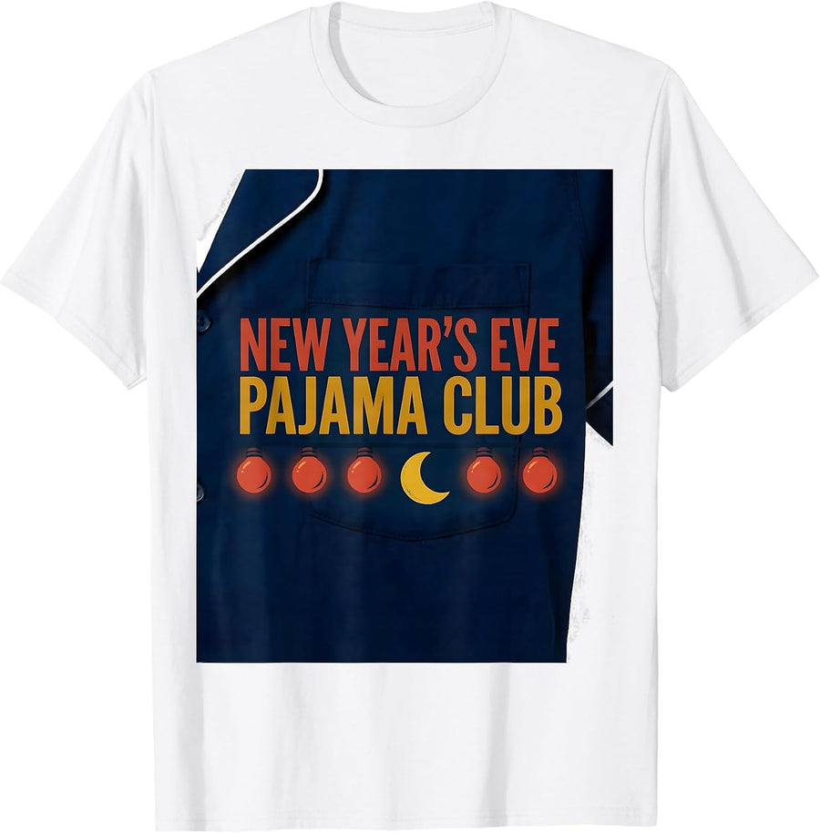 Men's New Year's Eve Pajama Club Funny Family Party Matching T-Shirt - White