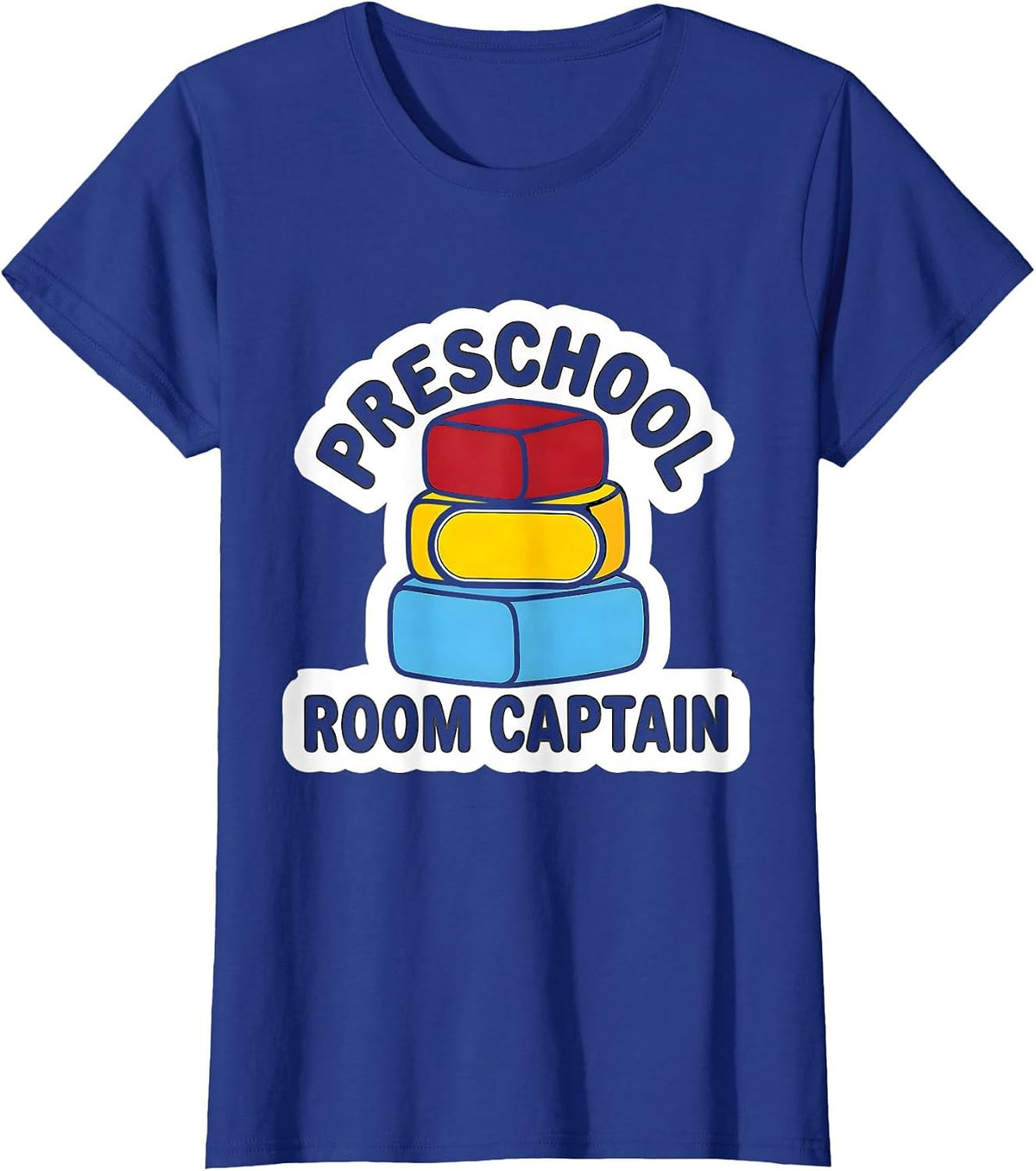 Women's Preschool Room Captain Playful Teacher Appreciation Back T-Shirt - Royal Blue