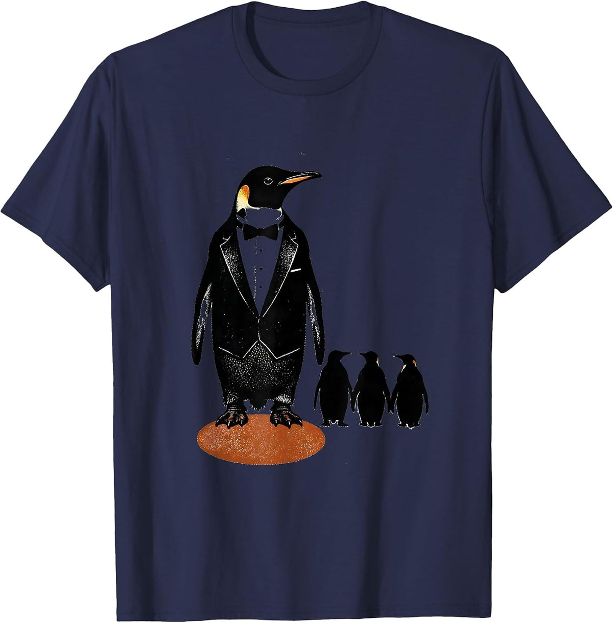 Broad Tuxedo Penguin Rubber Stamp Animal Lover Humor T-Shirt - Navy Blue