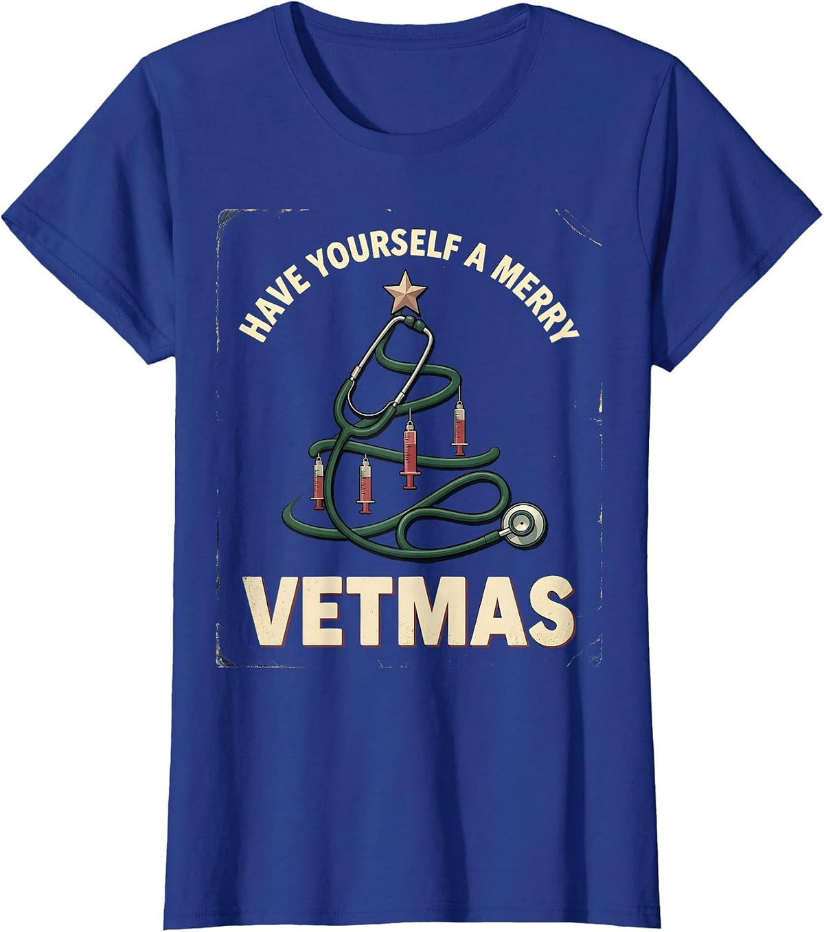 Women's Have Yourself A Merry Vetmas Vintage Funny Vet Tech T-Shirt - Royal Blue