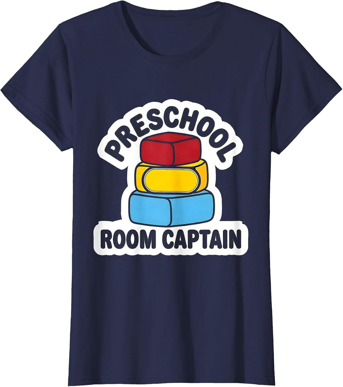 Women's Preschool Room Captain Playful Teacher Appreciation Back T-Shirt - Navy Blue