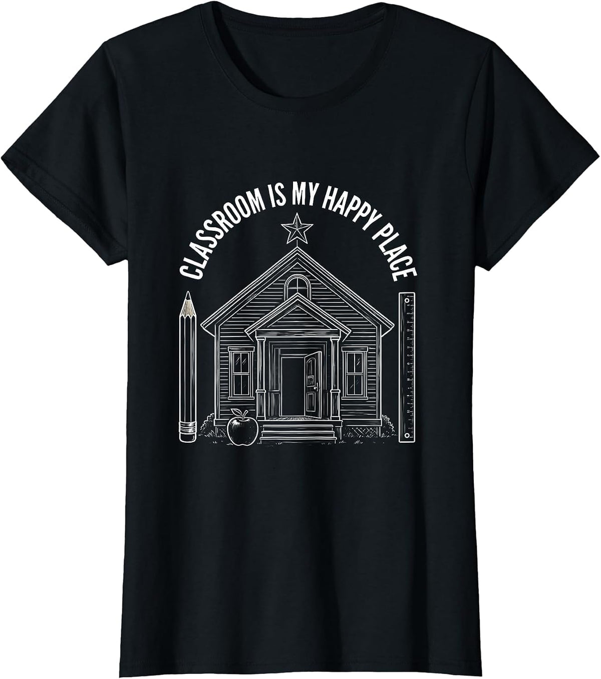 Classroom Is My Happy Place Elementary Teacher T-Shirt - Black