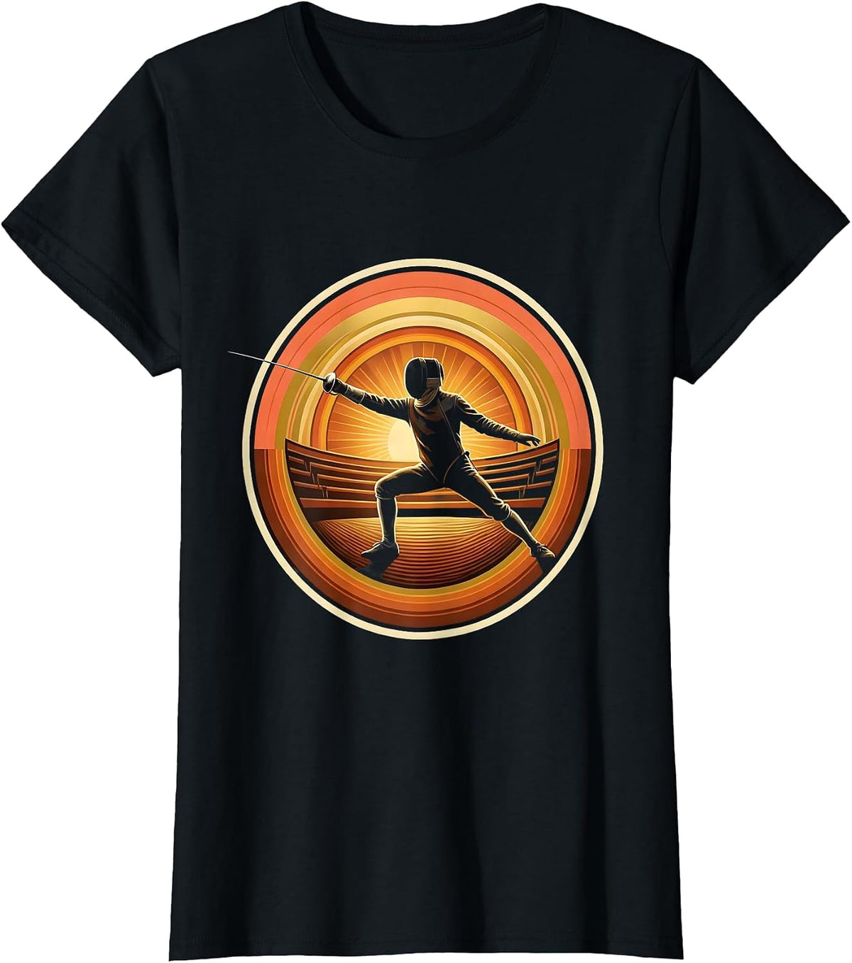 Fencing Lunge Graphic - Fencer with Extended Blade T-Shirt - Black