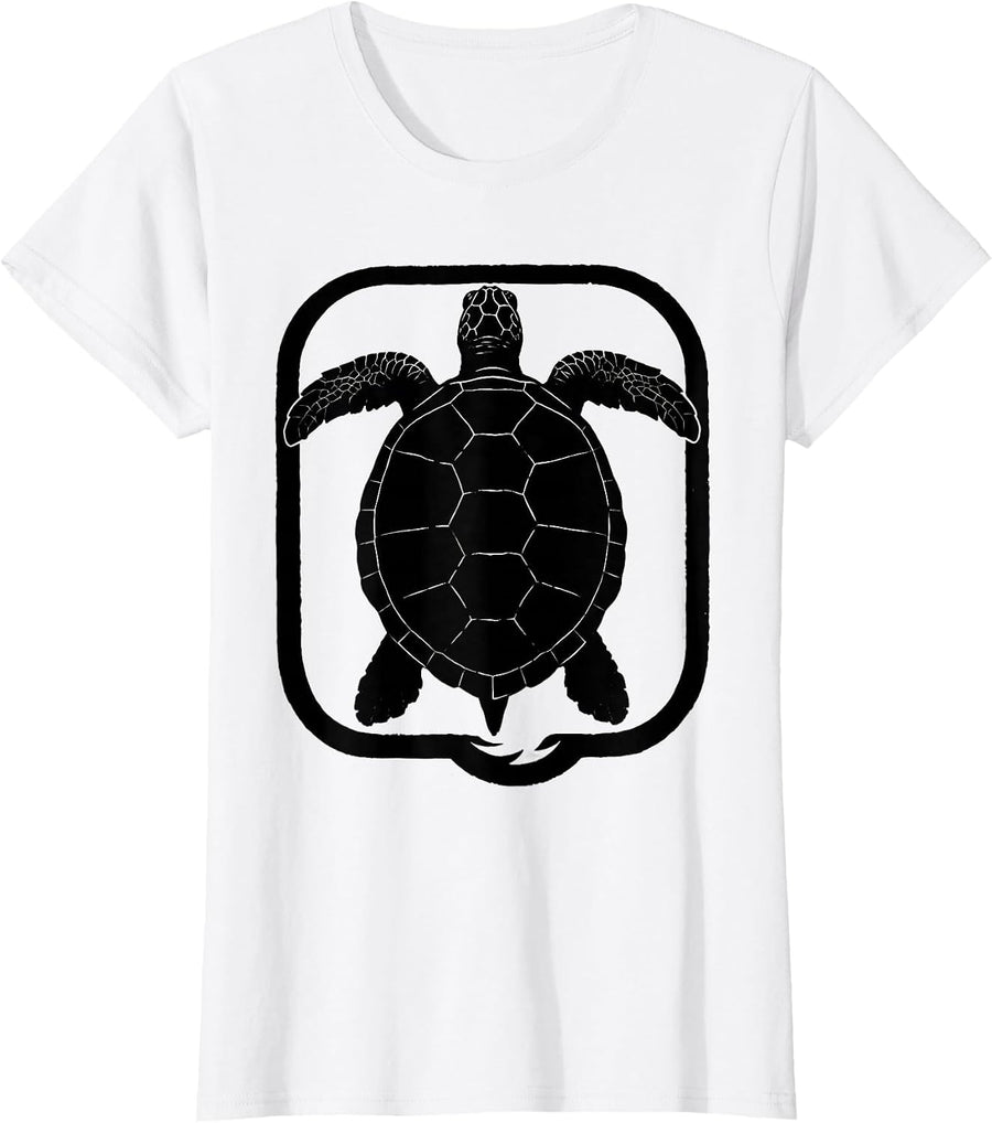 Women's Sea Turtle Silhouette Tropical Souvenir Beach Lover Gift T-Shirt - White