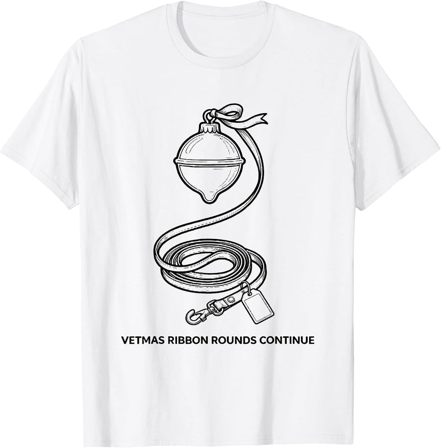 Men's Vetmas Ribbon Rounds Continue Funny Vet Tech Christmas T-Shirt - White
