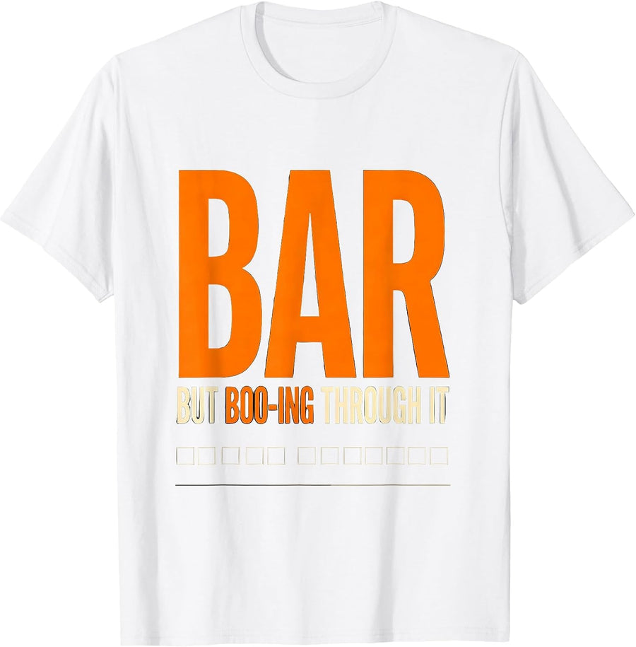 Men's BAR But Boo-ing Through It Retro Vet Tech Halloween Humor T-Shirt - White