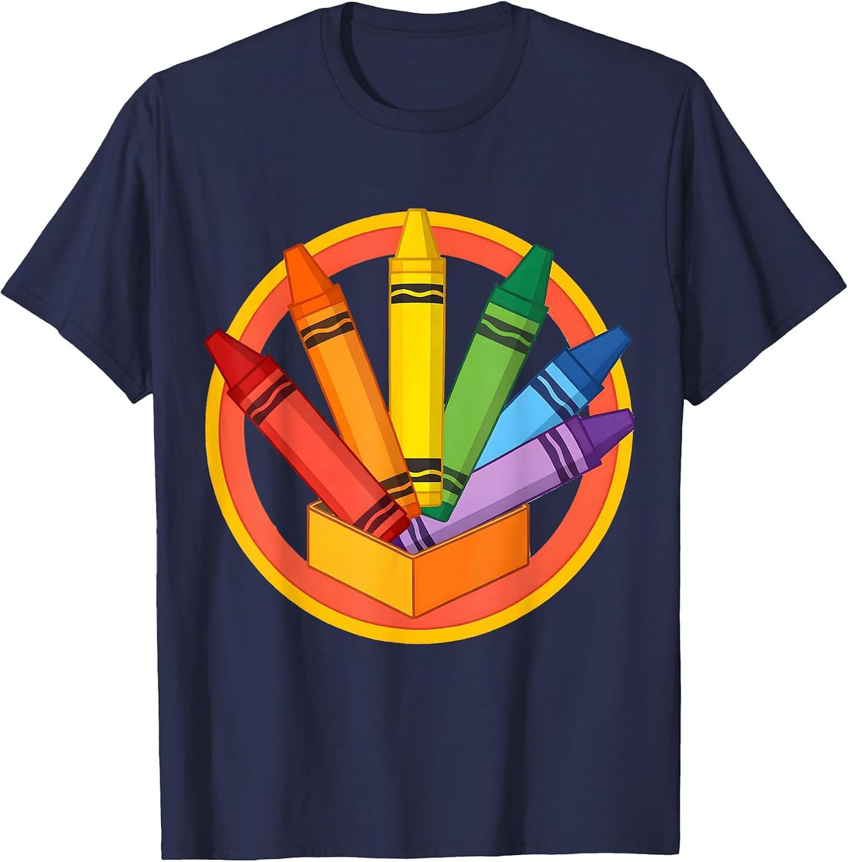 Crayon Box Rainbow Burst Preschool Art Design T-Shirt - Navy Blue