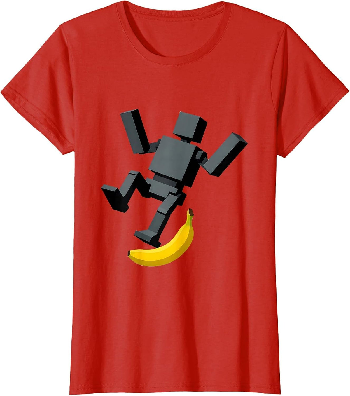 Banana Peel Robot Slip Funny Graphic Tee T-Shirt - Red