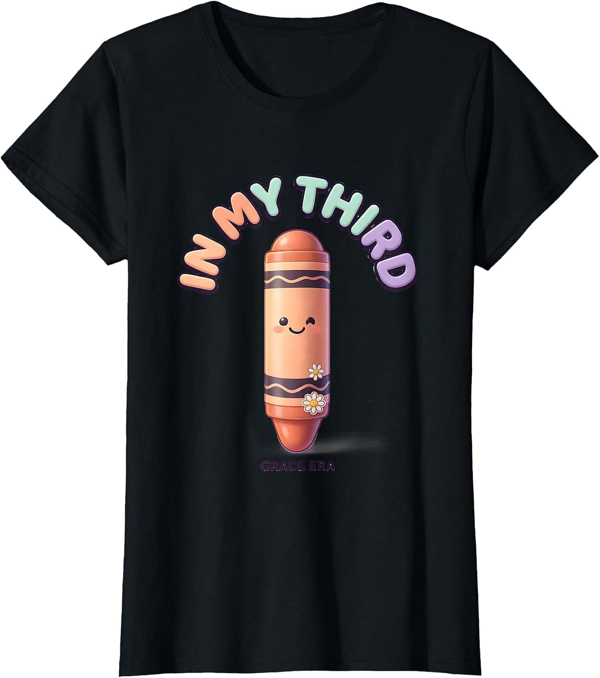 Women's In My Third Grade Era Cute Kawaii Back To School Groovy T-Shirt - Black