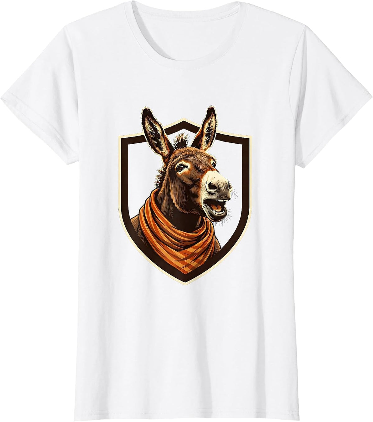 Women's Donkey Shield Badge Funny Animal Lover Vintage Humor T-Shirt - White