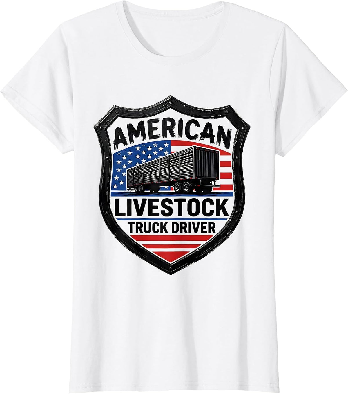 Women's American Livestock Truck Driver Patriotic Semi Truck Driver T-Shirt - White