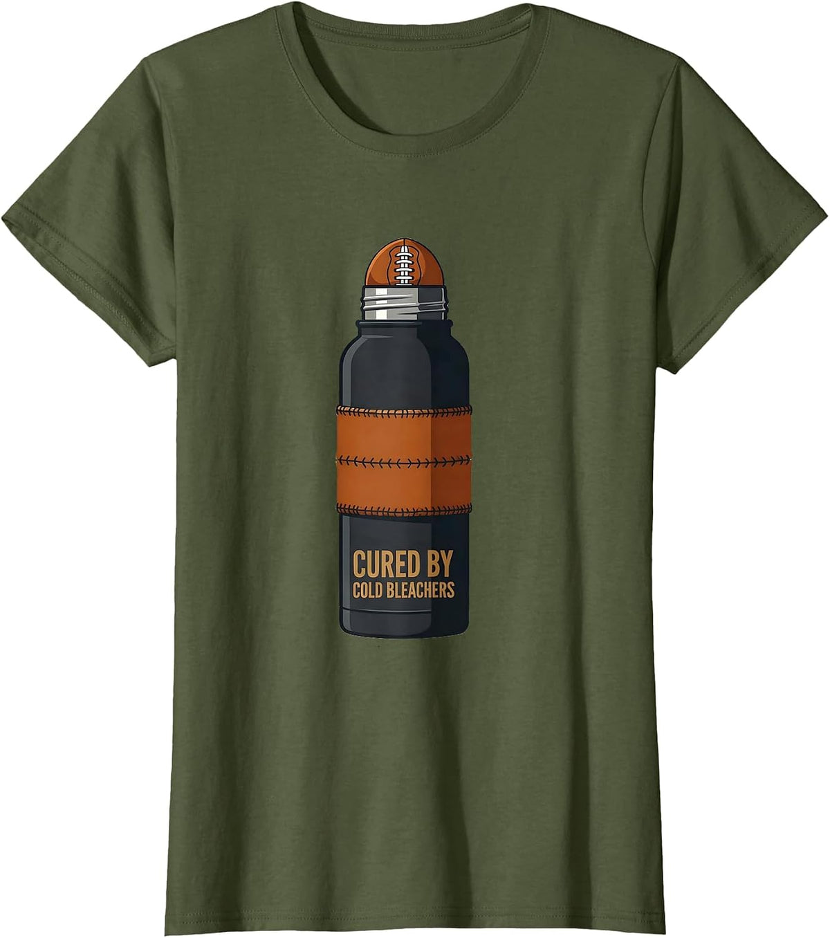 Women's Cured By Cold Bleachers Funny Football Mom Game Day T-Shirt - Olive Green