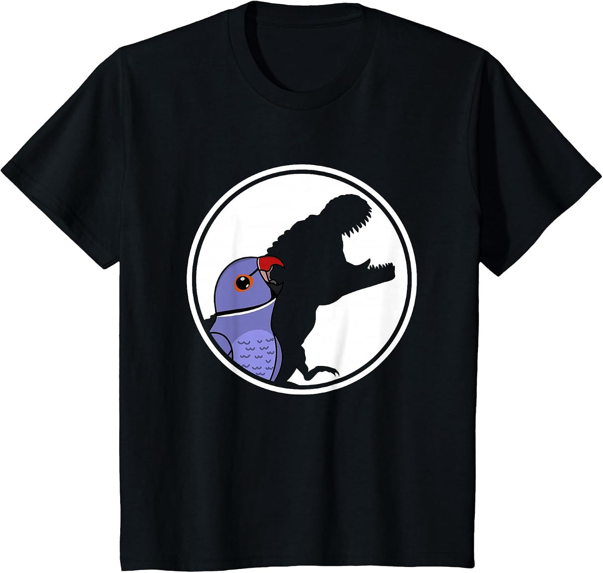 Parrot & T Rex Shadow I Violet Indian Ringneck T-Shirt - Black