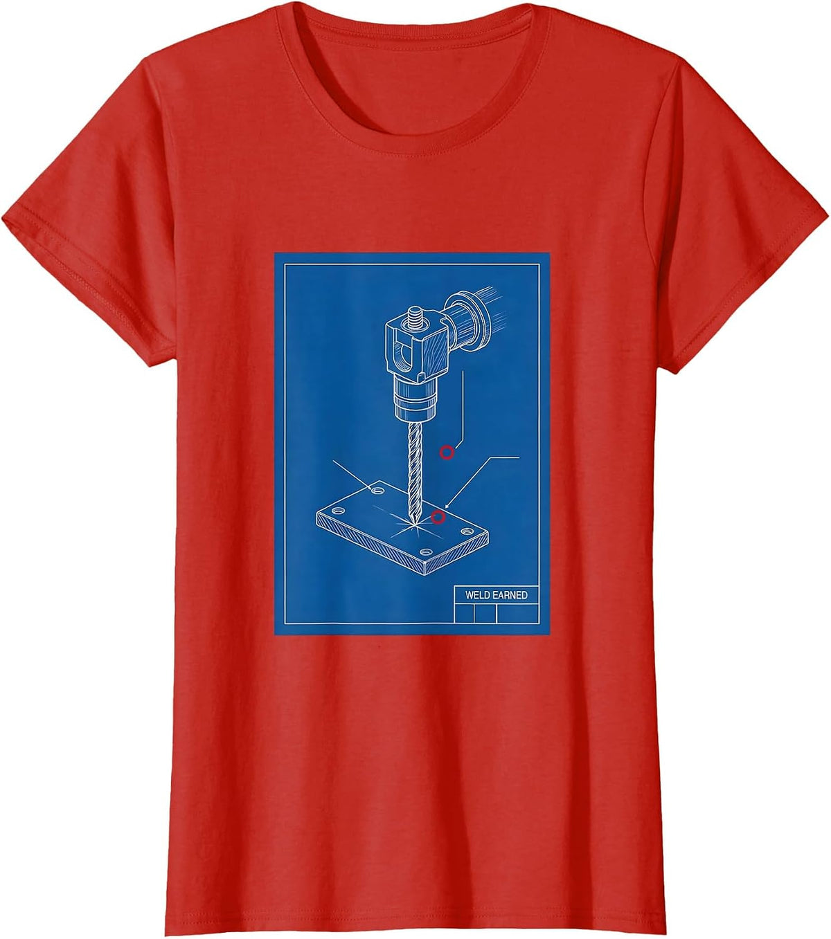 Women's Weld Earned Technical Blueprint Welder Trade Pride Humor T-Shirt - Red