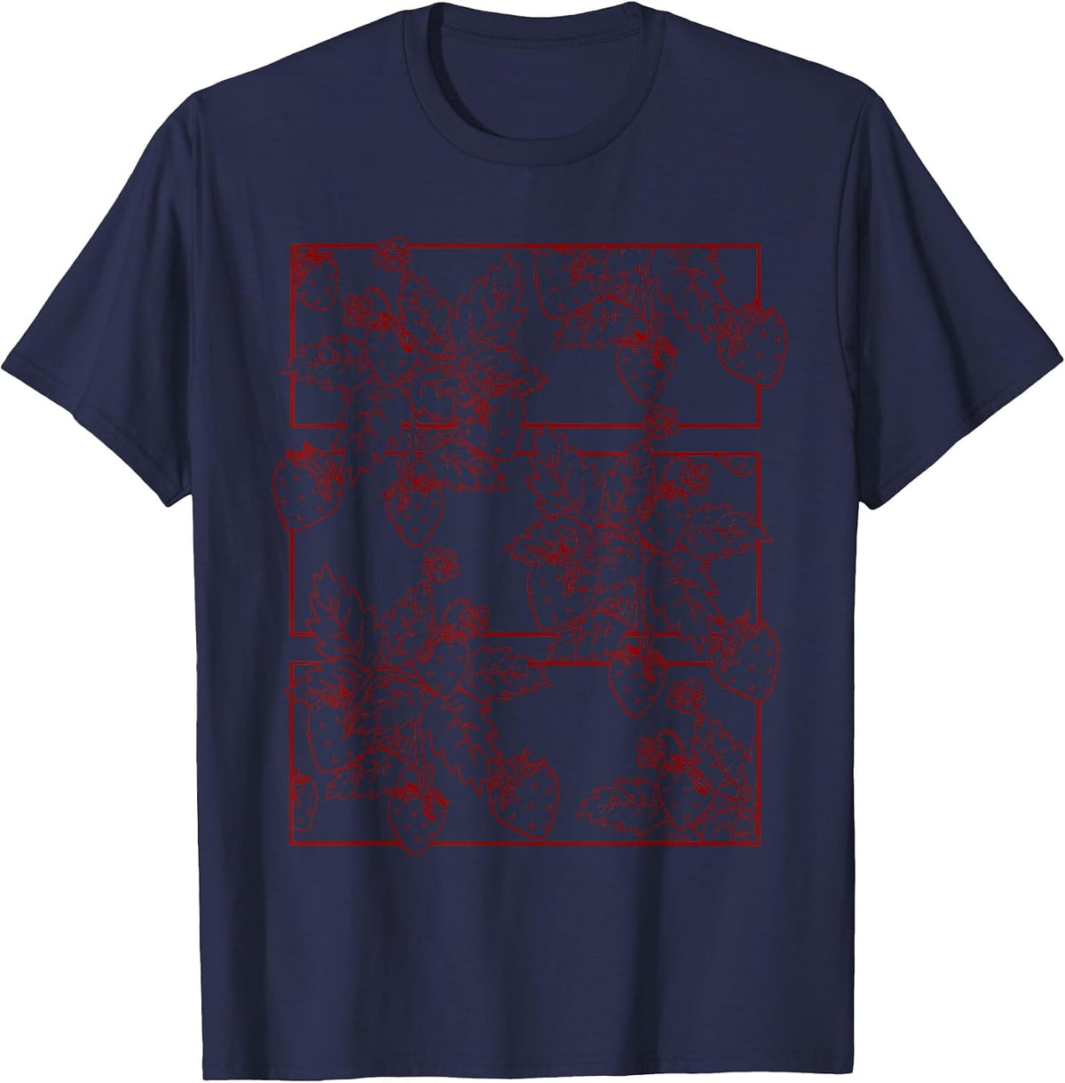 Alt Dark Academia Emo Goth Grunge Aesthetic Red Strawberry T-Shirt - Navy Blue