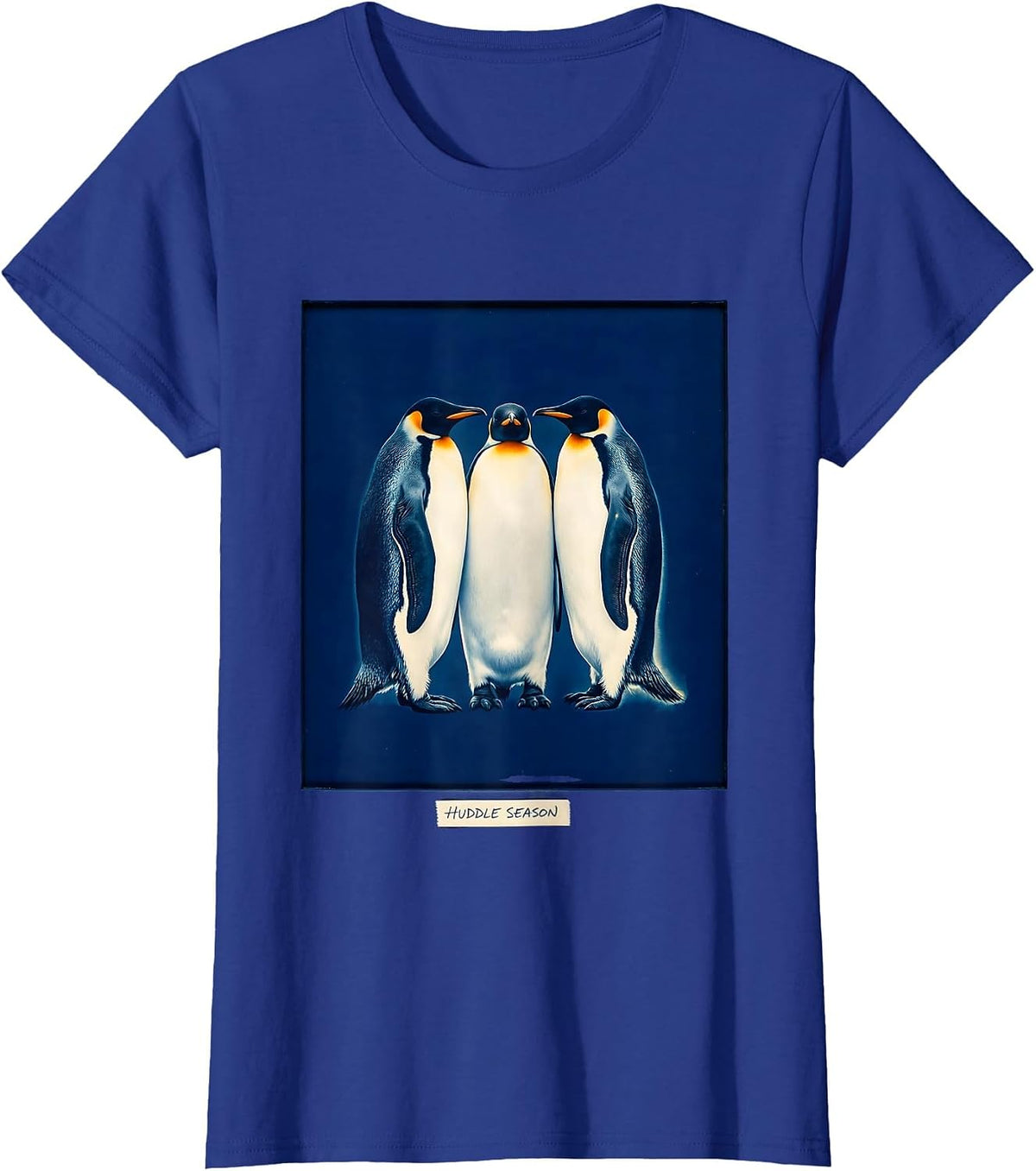 Women's Huddle Season Cyanotype Penguin Lover Animal Humor Gift T-Shirt - Royal Blue