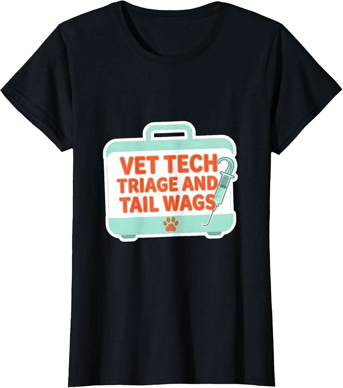 Women's Vet Tech Triage and Tail Wags Sticker Style Veterinary T-Shirt - Black