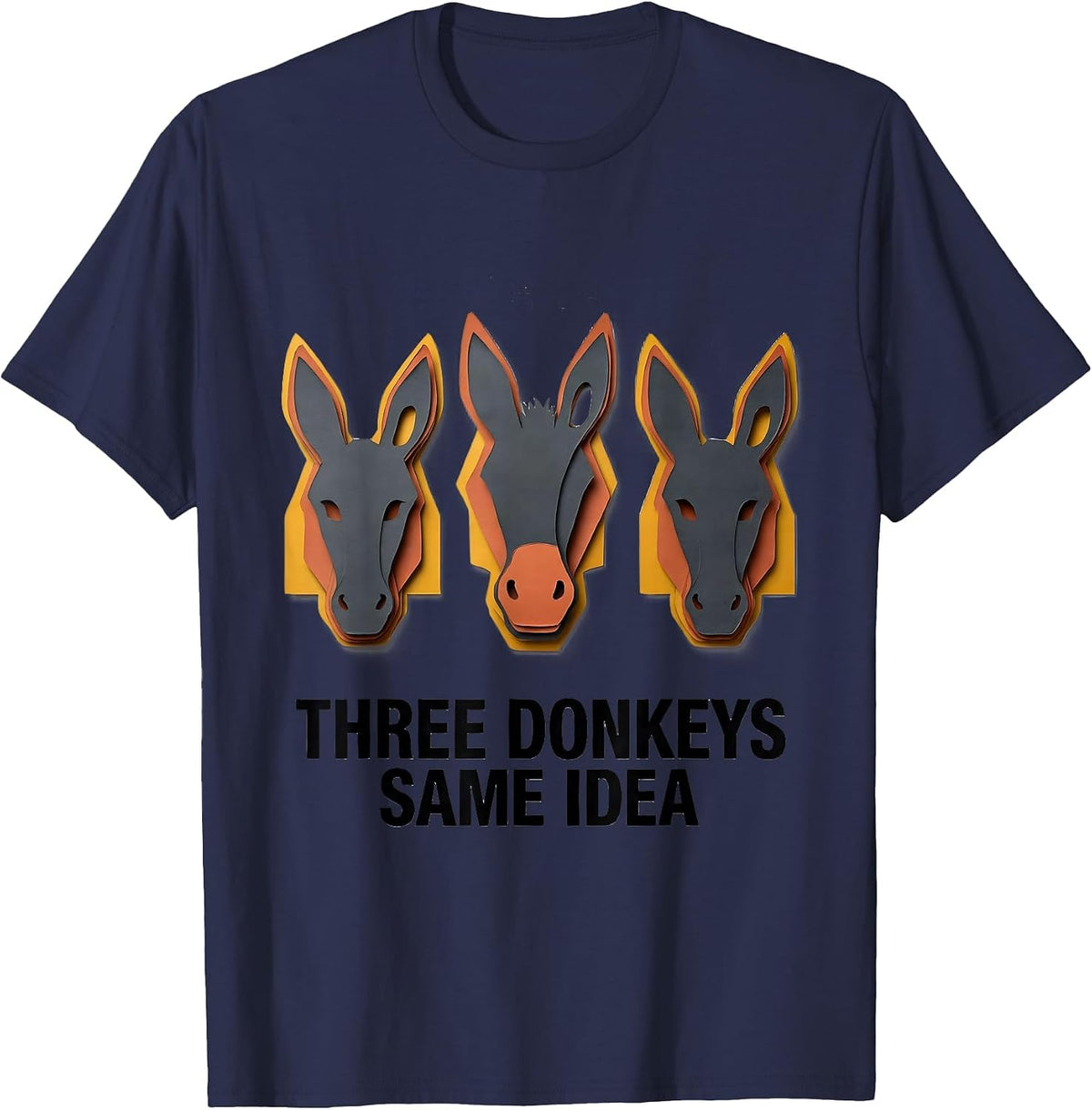 Three Donkeys Same Idea Funny Donkey Smart-Ass Halloween T-Shirt - Navy Blue