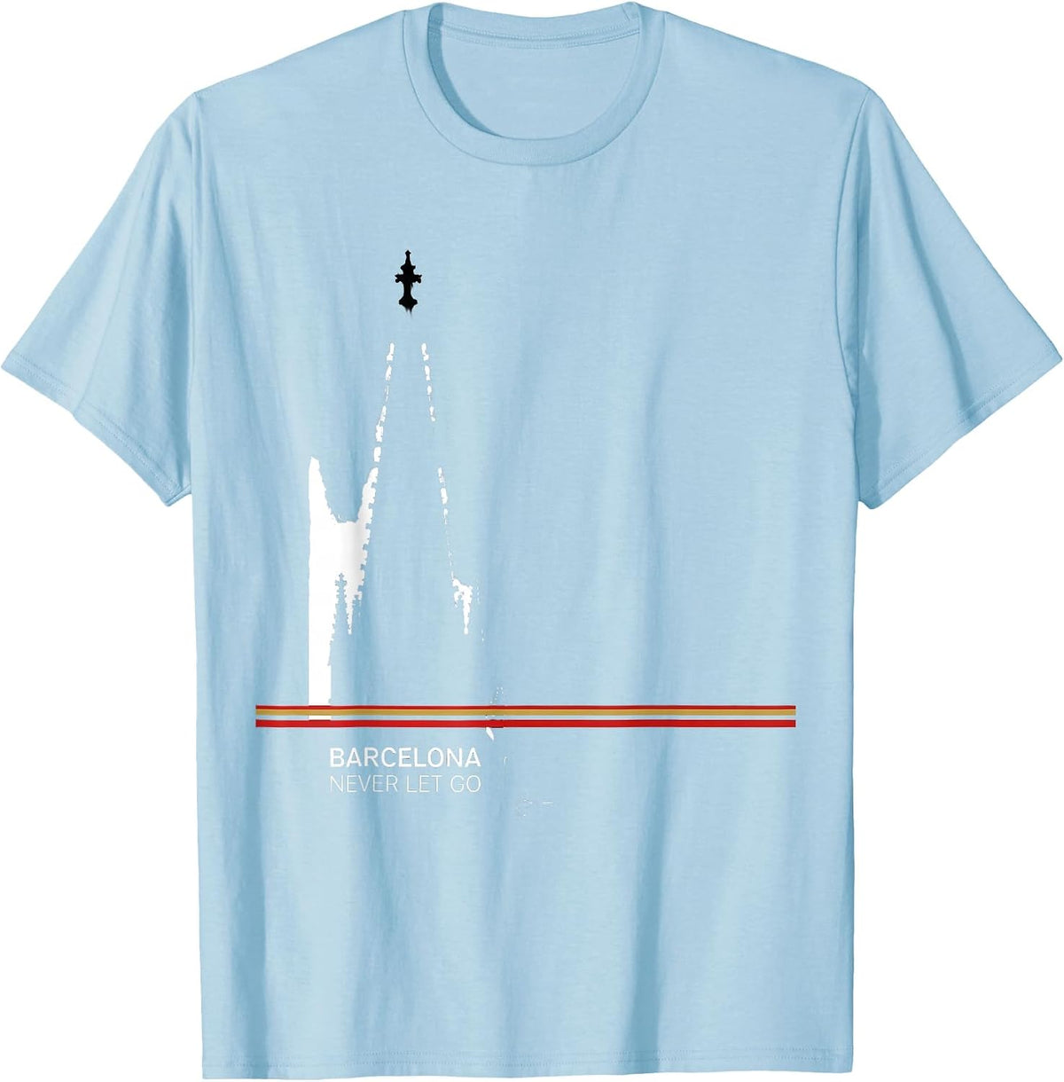 Men's Barcelona Never Let Go Spain Flag Souvenir Heritage Pride T-Shirt - Baby Blue