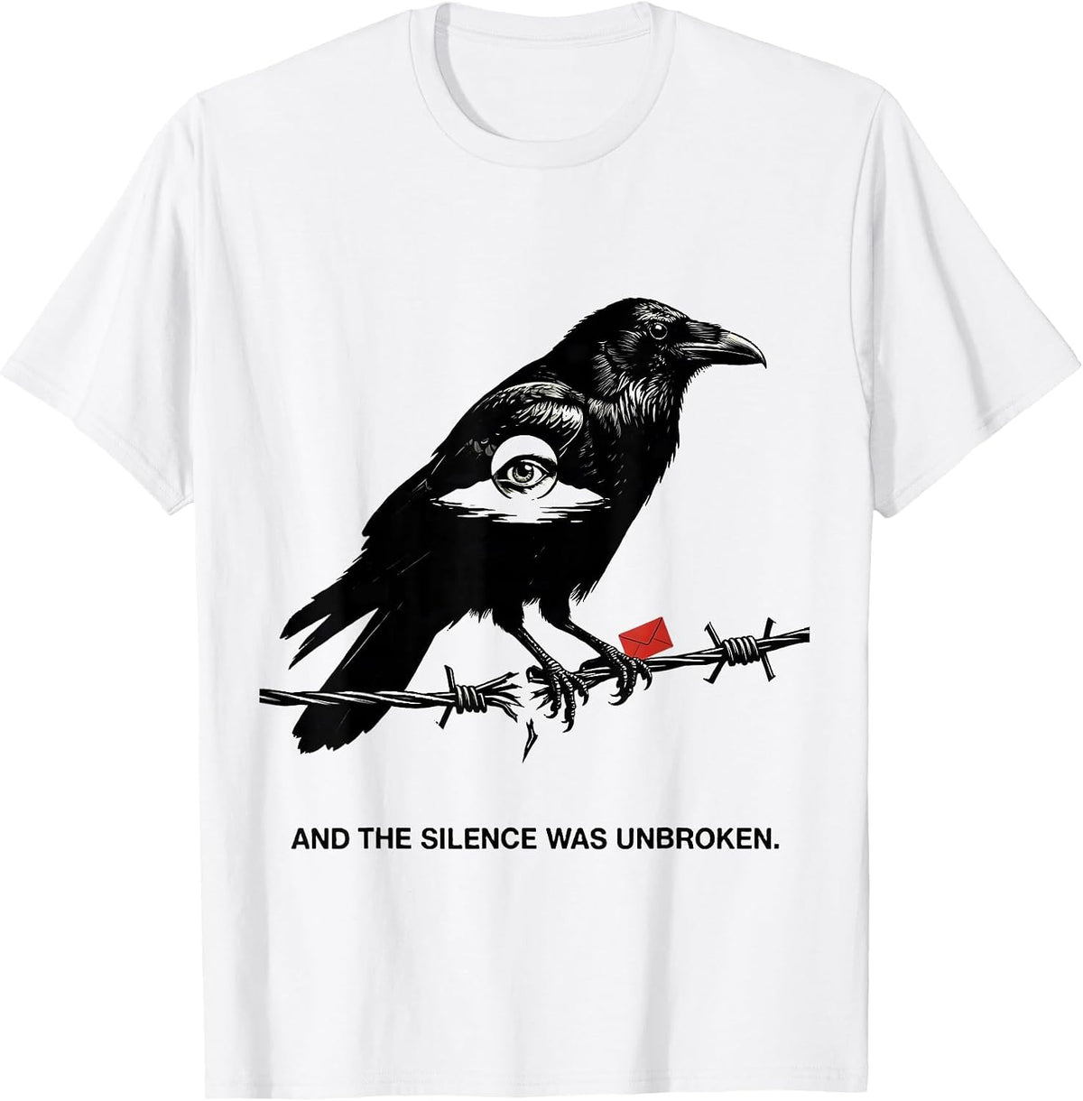 Men's And The Silence Was Unbroken Gothic Edgar Allan Poe Raven T-Shirt - White