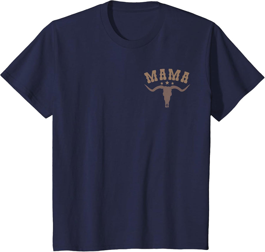 Mama Skull Highland Cow Boy Western Rodeo Family Matching T-Shirt, Youth, Navy Blue, X-Small - As Pictured