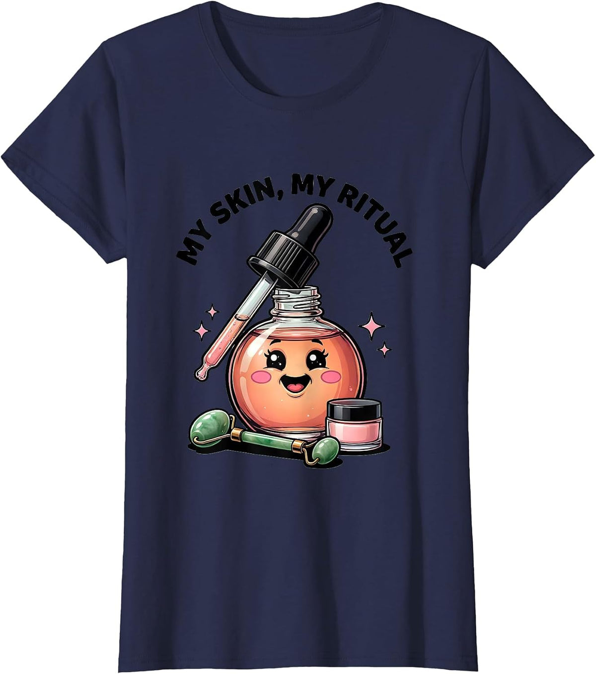 Women's My Skin My Ritual K-Beauty Skincare Design T-Shirt - Navy Blue