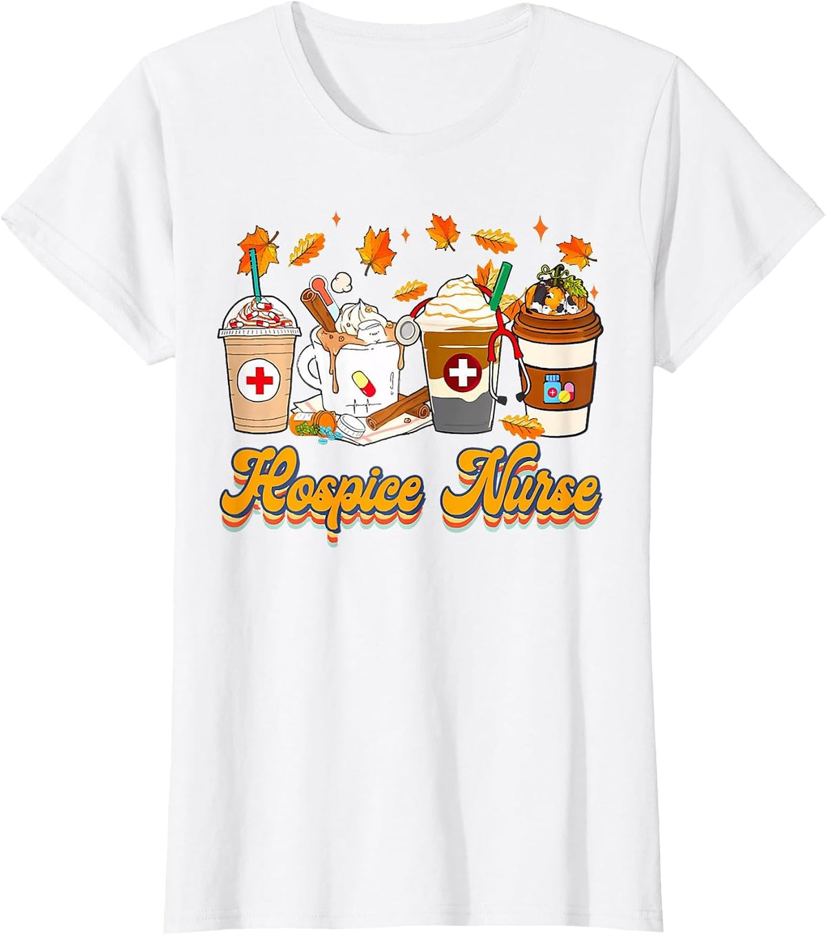 Vintage Hospice Nurse Fall Vibes Autumn Season Clothing T-Shirt - White