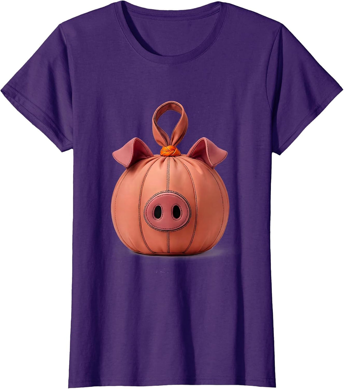 Women's Pig Trick-or-Treat Bag Halloween Costume Humor T-Shirt - Purple
