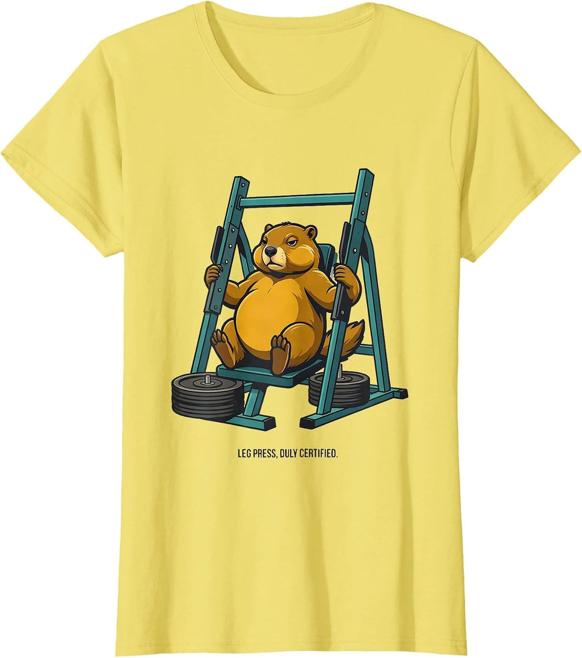 Leg Press Duly Certified Funny Gym Workout Weightlifting T-Shirt - Lemon Yellow