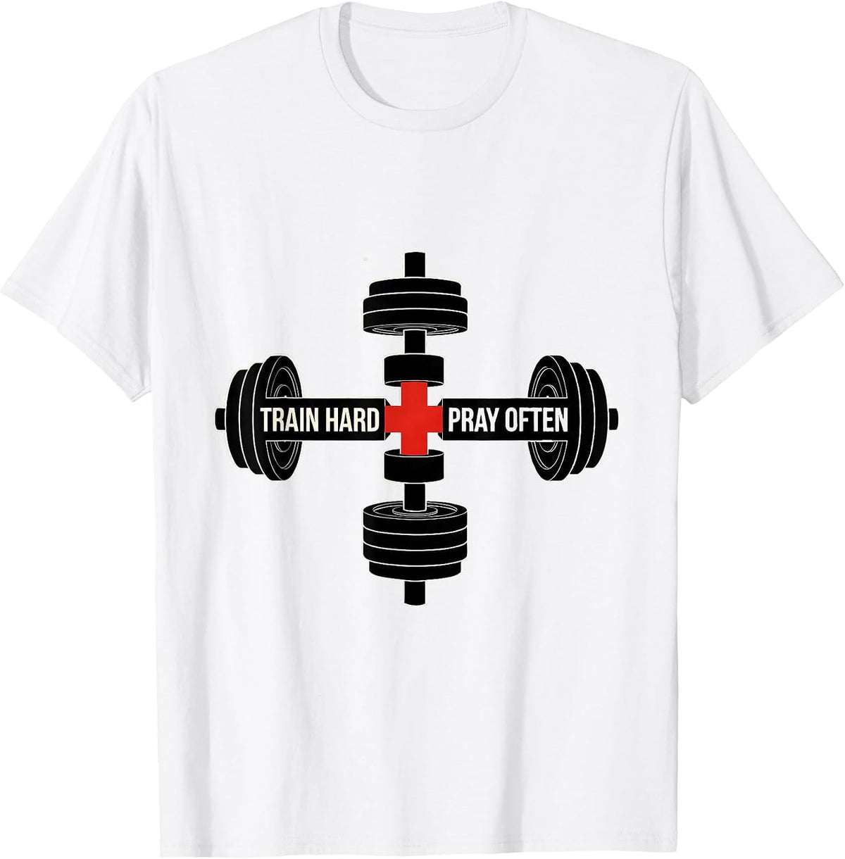 Men's Train Hard Pray Often Geometric Faith Fitness Gym Motivation T-Shirt - White