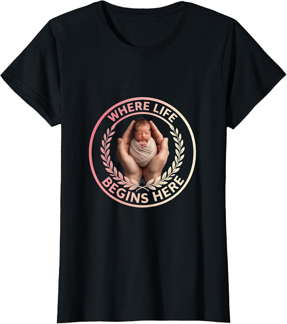 Where Life Begins Labor and Delivery Nurse Design T-Shirt - Black