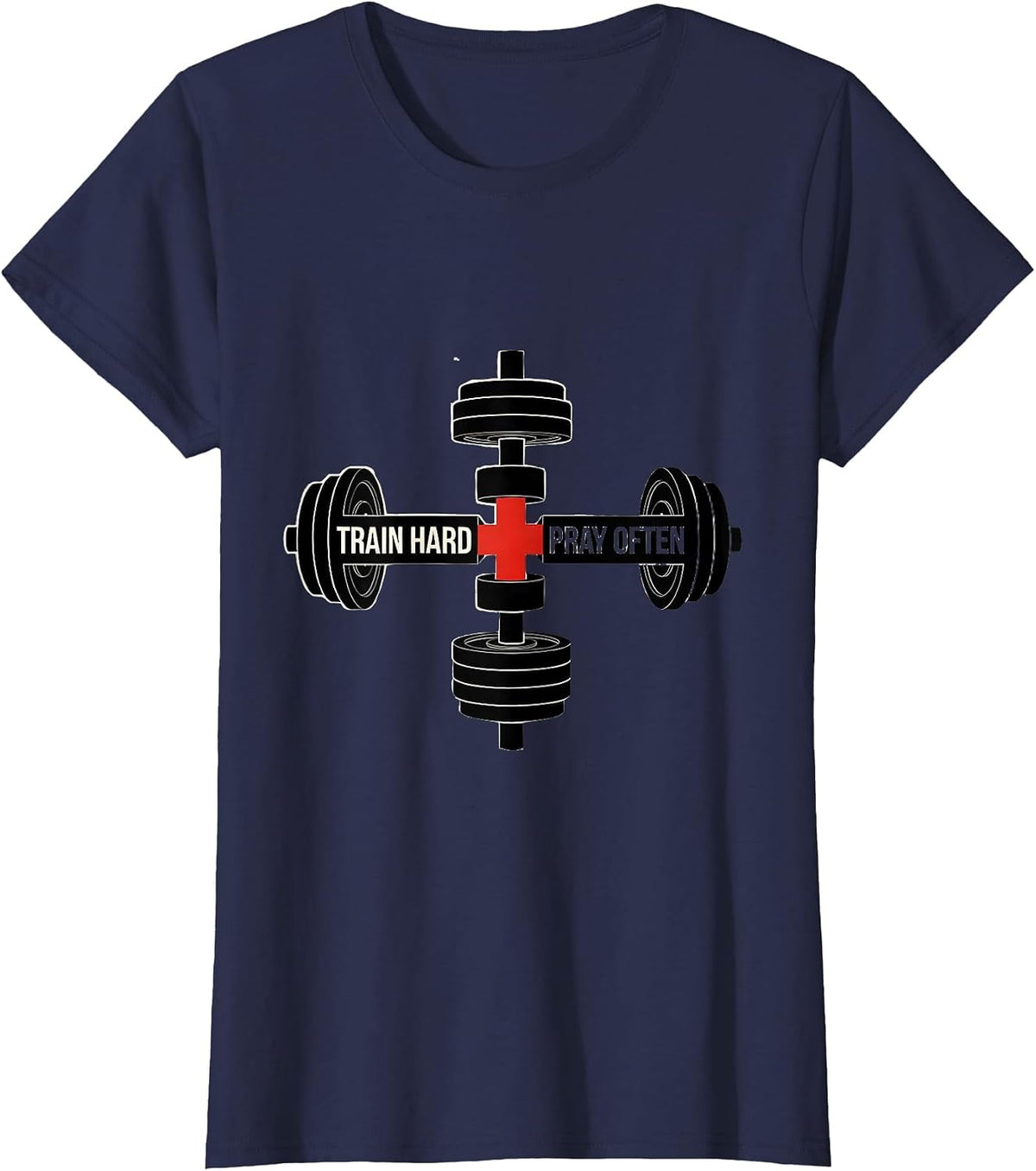 Women's Train Hard Pray Often Geometric Faith Fitness Gym Motivation T-Shirt - Navy Blue