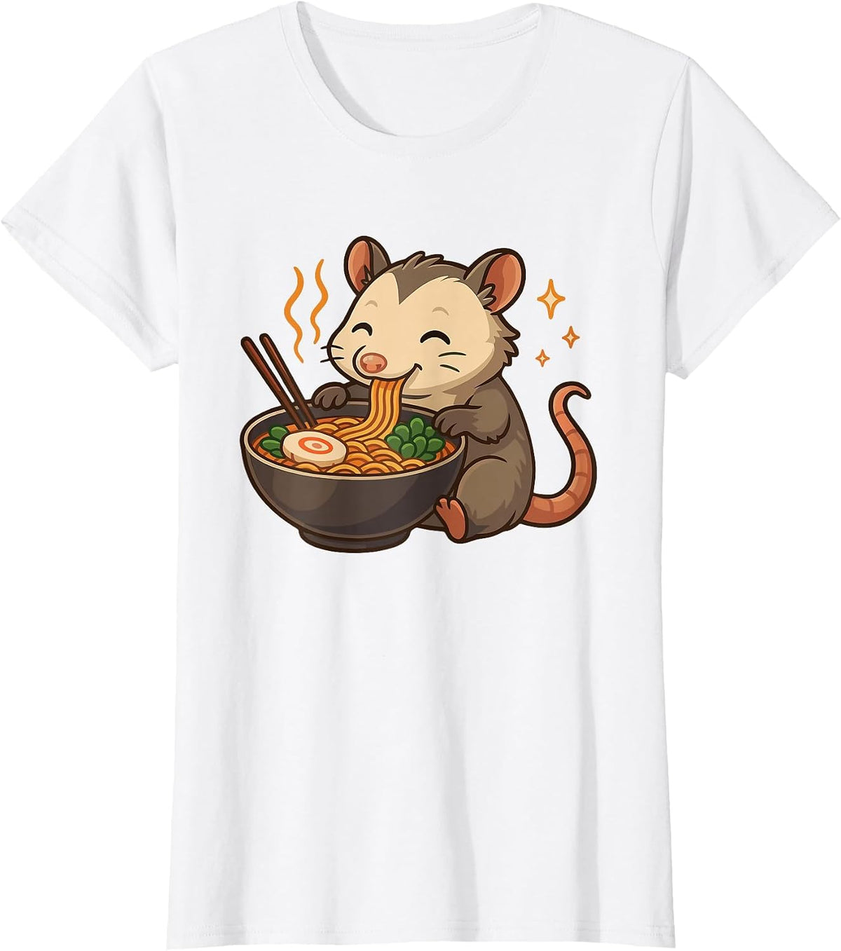 Opossum with Noodles Ramen Kawaii Opossum T-Shirt - White