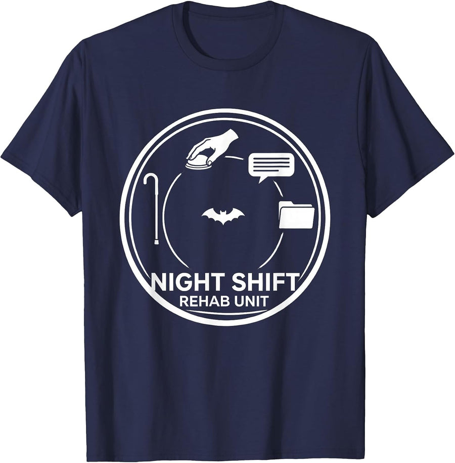 Night Shift Rehab Unit Funny Physical Therapy Halloween PT T-Shirt - Navy Blue