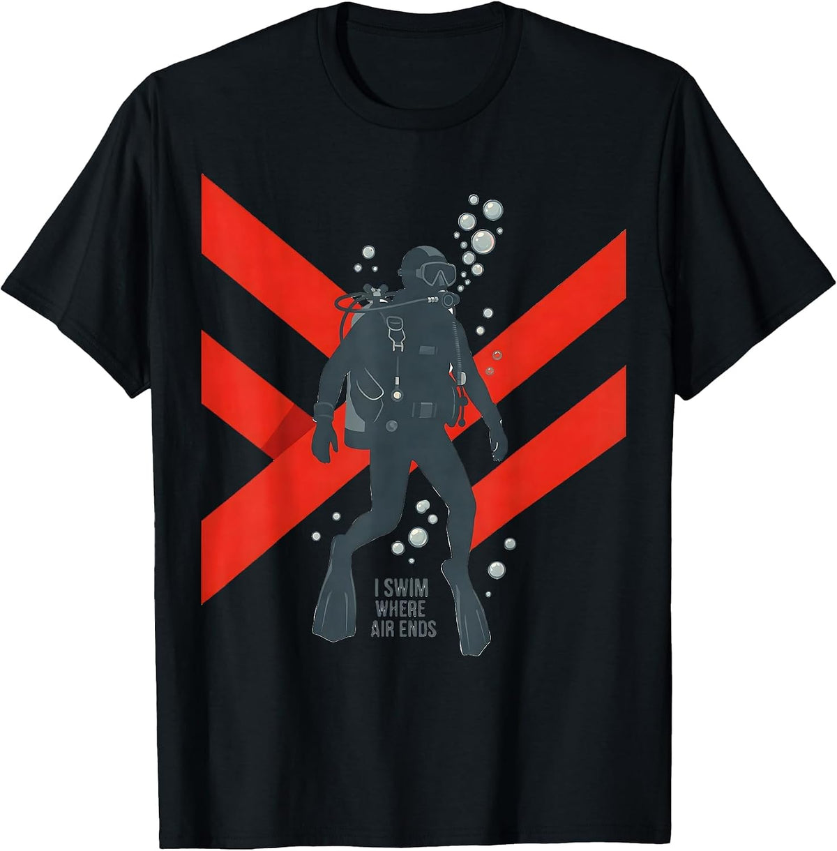 Men's I Swim Where Air Ends Flat Vector Scuba Diving Diver Humor T-Shirt - Black