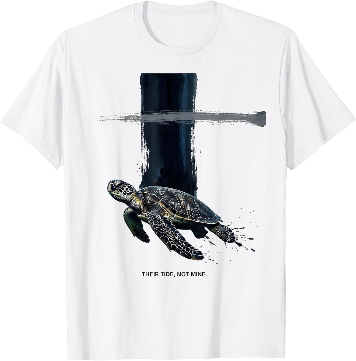 Men's Their Tide Not Mine Ink Brush Sea Turtle Beach Souvenir T-Shirt - White