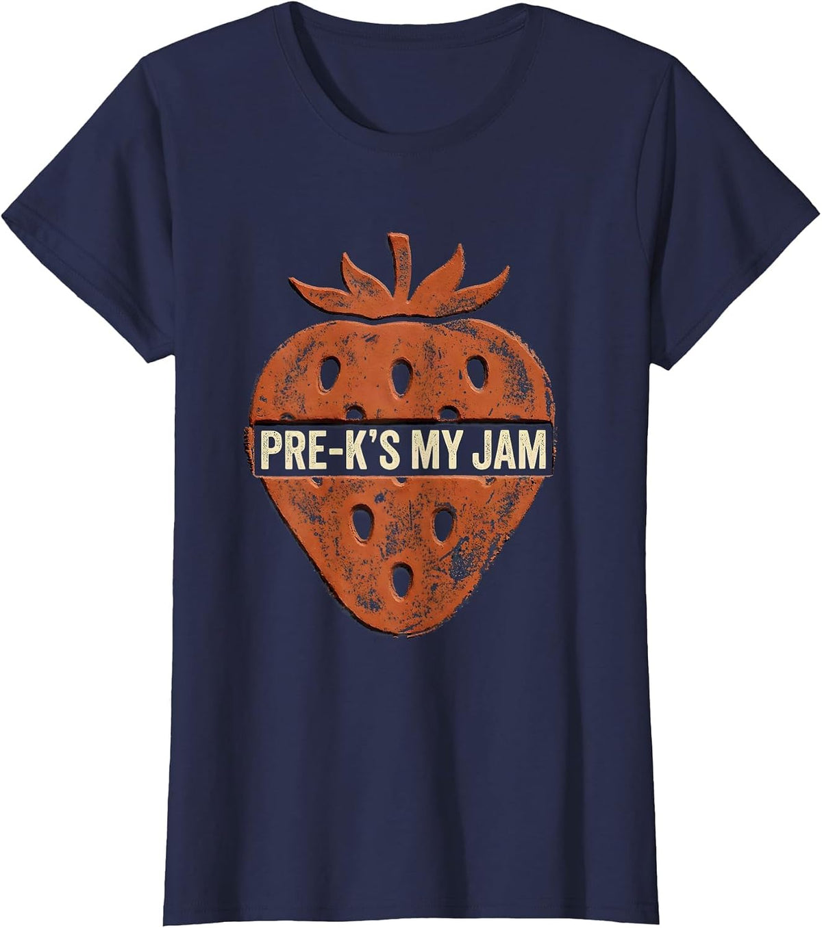 Women's Pre-K's My Jam Strawberry Rubber Stamp Preschool Teacher T-Shirt - Navy Blue