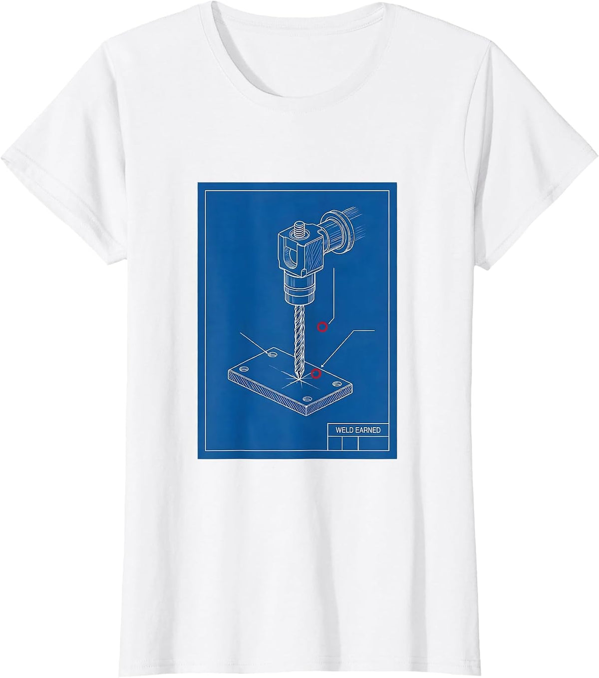 Women's Weld Earned Technical Blueprint Welder Trade Pride Humor T-Shirt - White