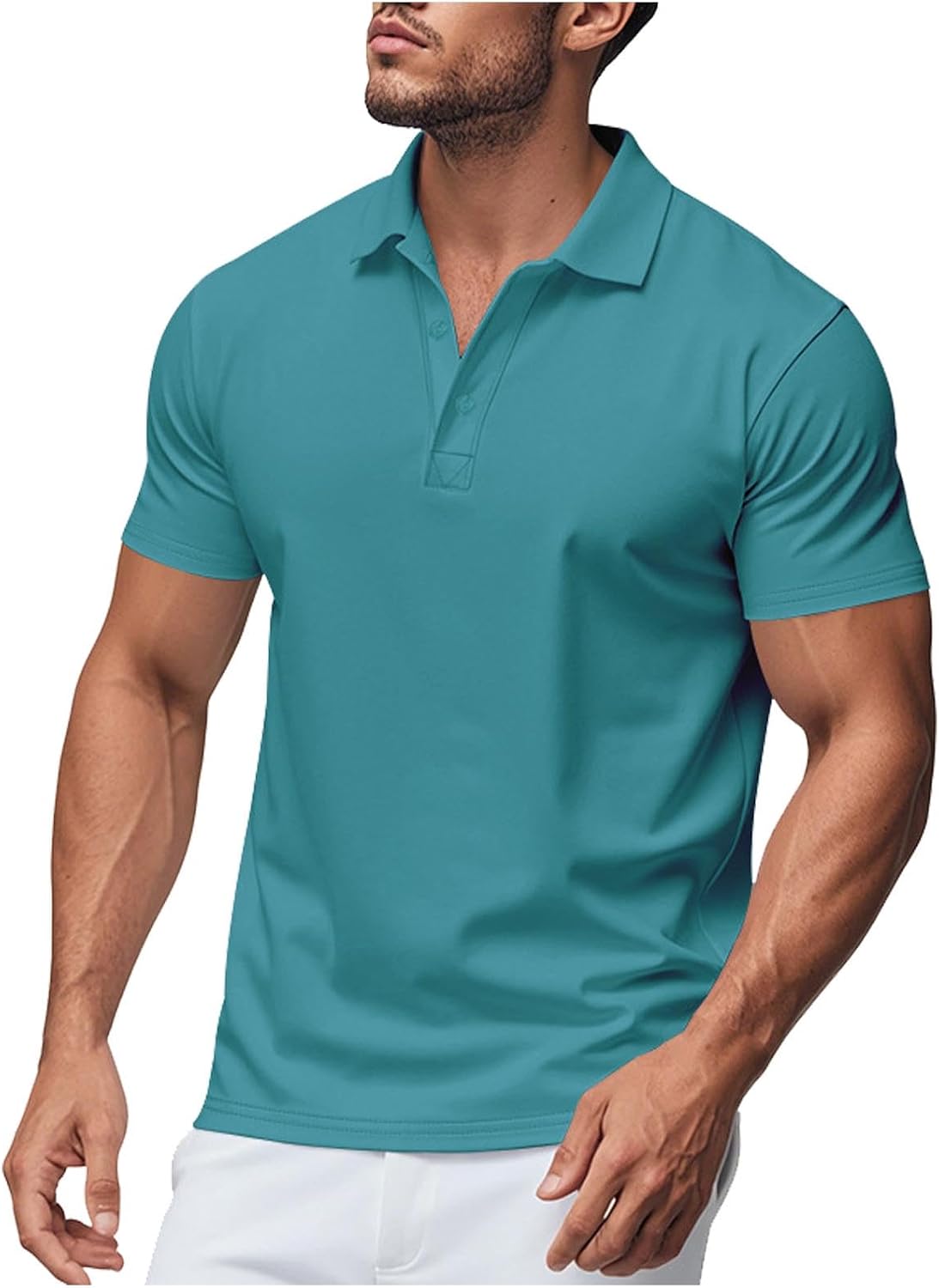 Golf Shirts for Men Short Sleeve Soft Classic Fit Shirts Moisture Wicking Athletic T-Shirts Lapel Casual Shirt - Sky Blue