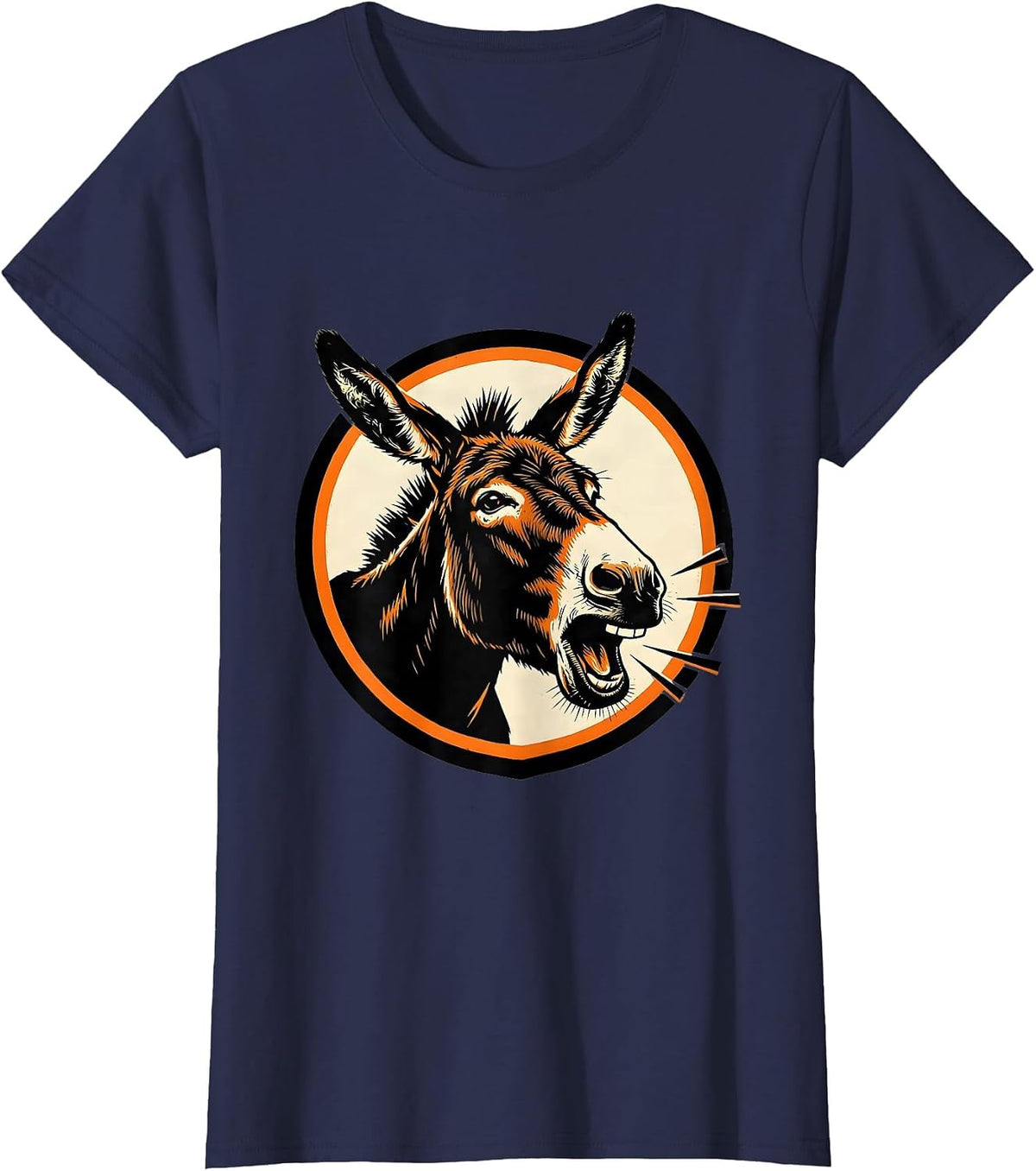 Women's Donkey Badge Funny Farm Animal Lover Stencil Graphic T-Shirt - Navy Blue