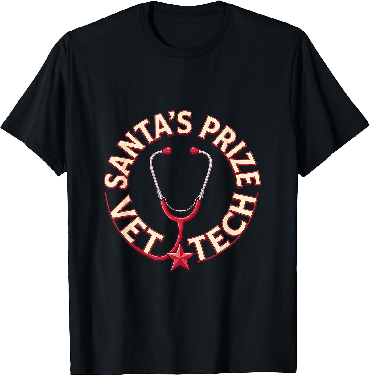 Men's Santa's Prize Vet Tech Funny Veterinary Technician Christmas T-Shirt - Black