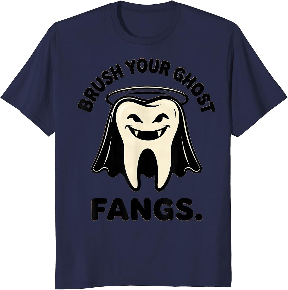Men's Brush Your Ghost Fangs Funny Dental Hygienist Halloween T-Shirt - Navy Blue
