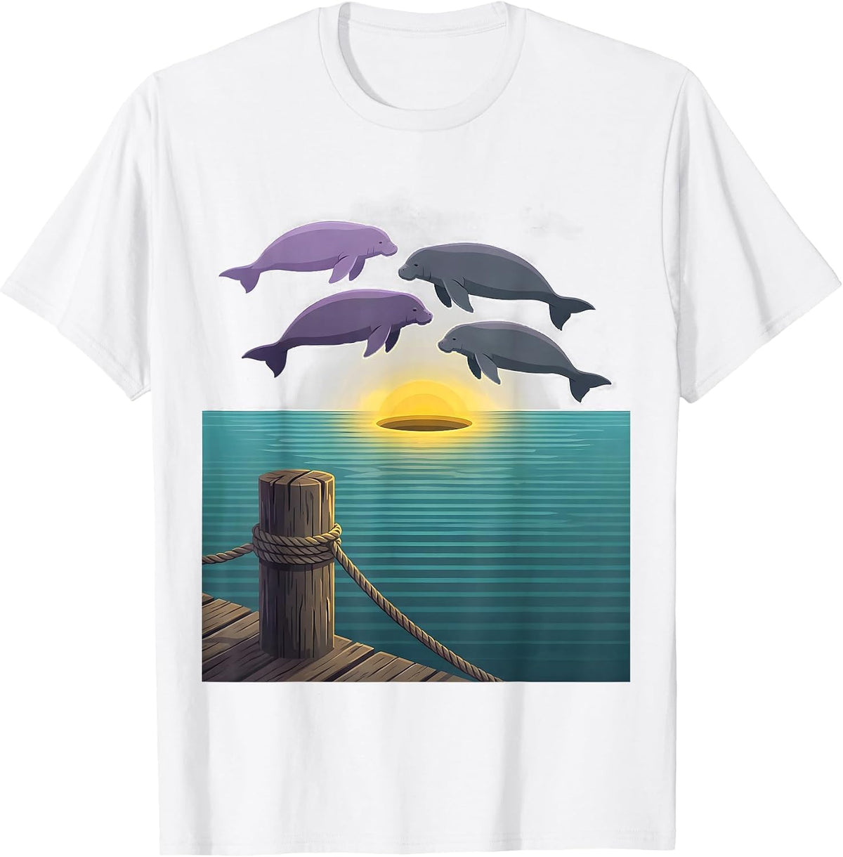 Men's Manatee Cluster Flat Vector Wildlife Lover Humor T-Shirt - White