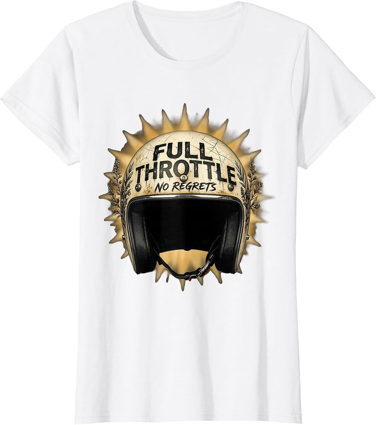 Full Throttle No Regrets Biker Design T-Shirt - White